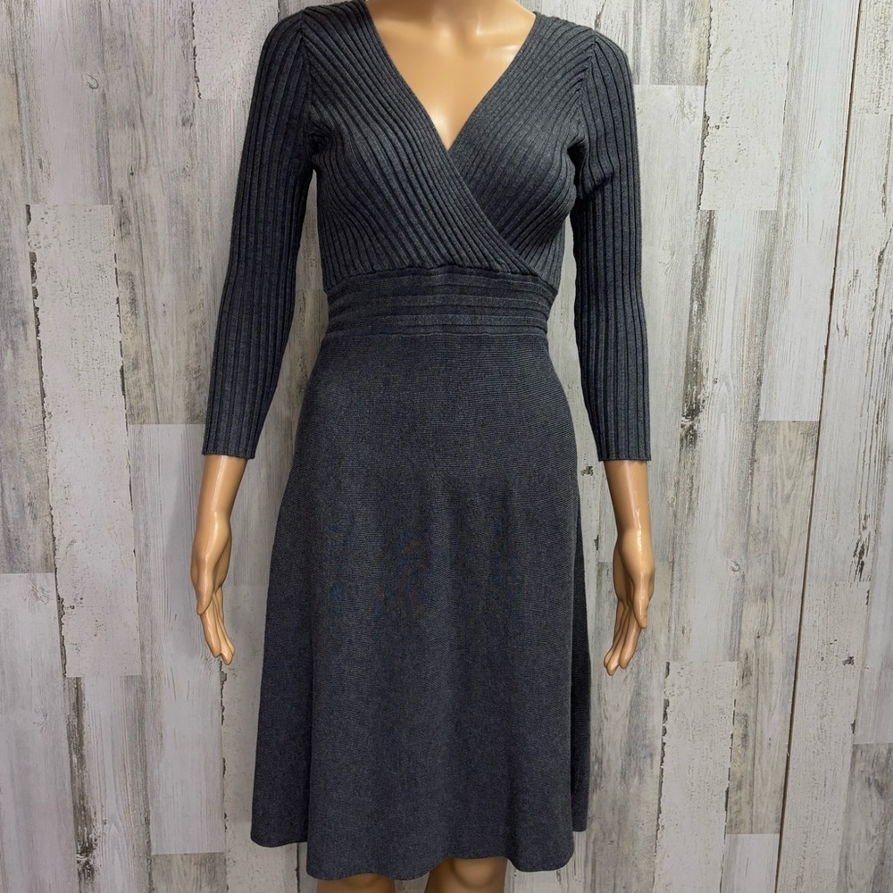 INC International Concepts Gray V-Neck Sweater Dress